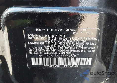 2017 Subaru Forester 2.5I Premium из США, поврежденный, VIN JF2SJAEC6HH548047